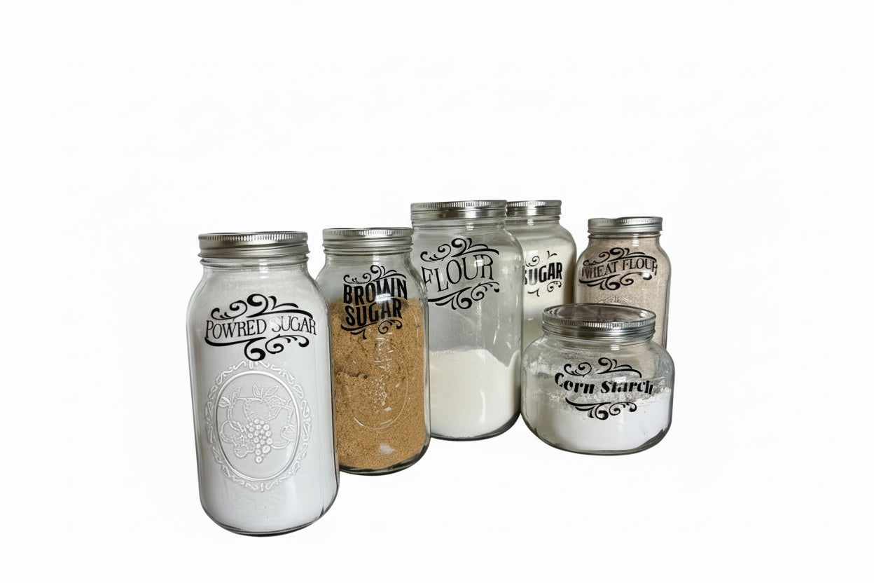 Labeled Jars For Dry Food Storage