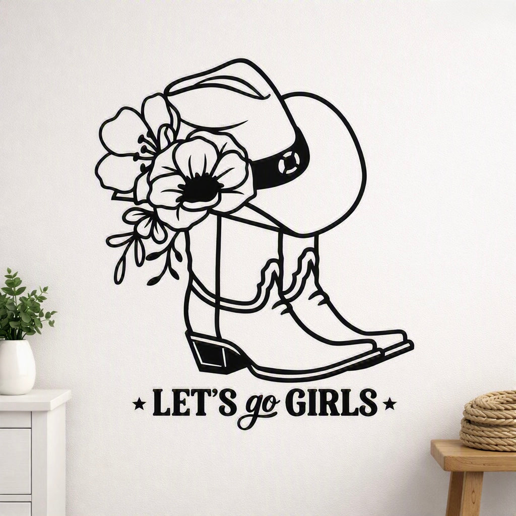 Let’s Go Girls Hats, Boots and Flowers Vinyl Decal