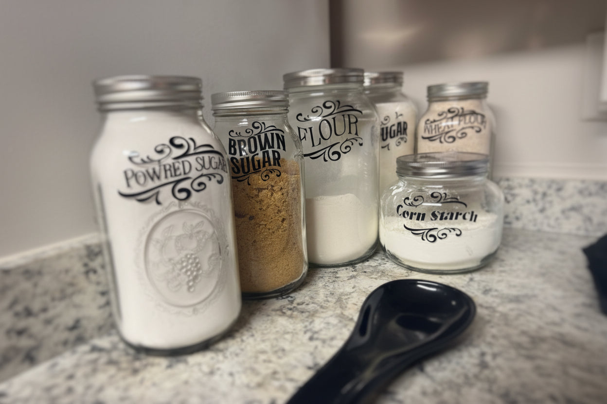 Labeled Jars For Dry Food Storage