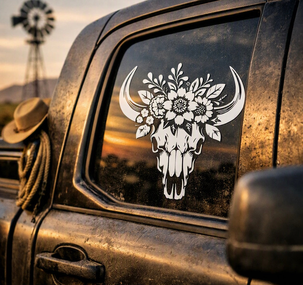 Bull Head with a Flower Crown Vinyl Decal