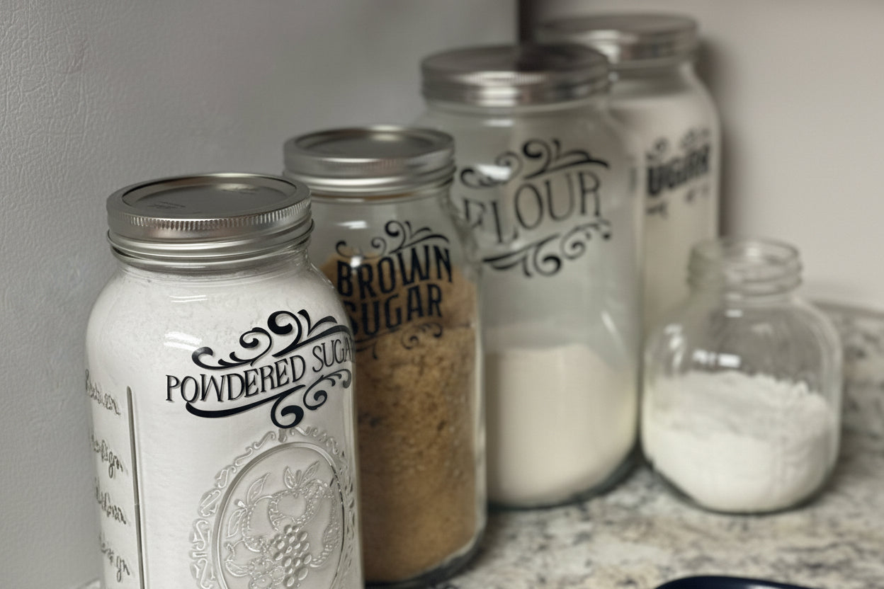 Labeled Jars For Dry Food Storage