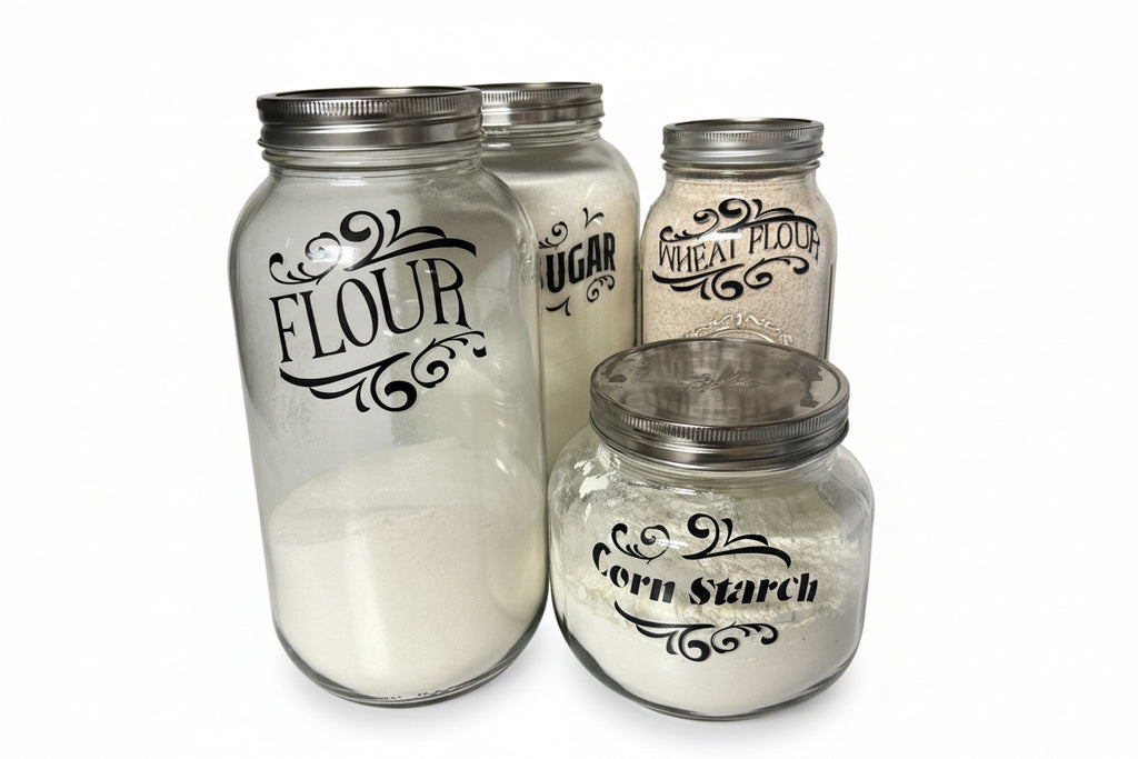 Labeled Jars For Dry Food Storage