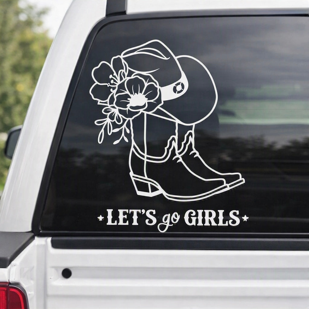 Let’s Go Girls Hats, Boots and Flowers Vinyl Decal