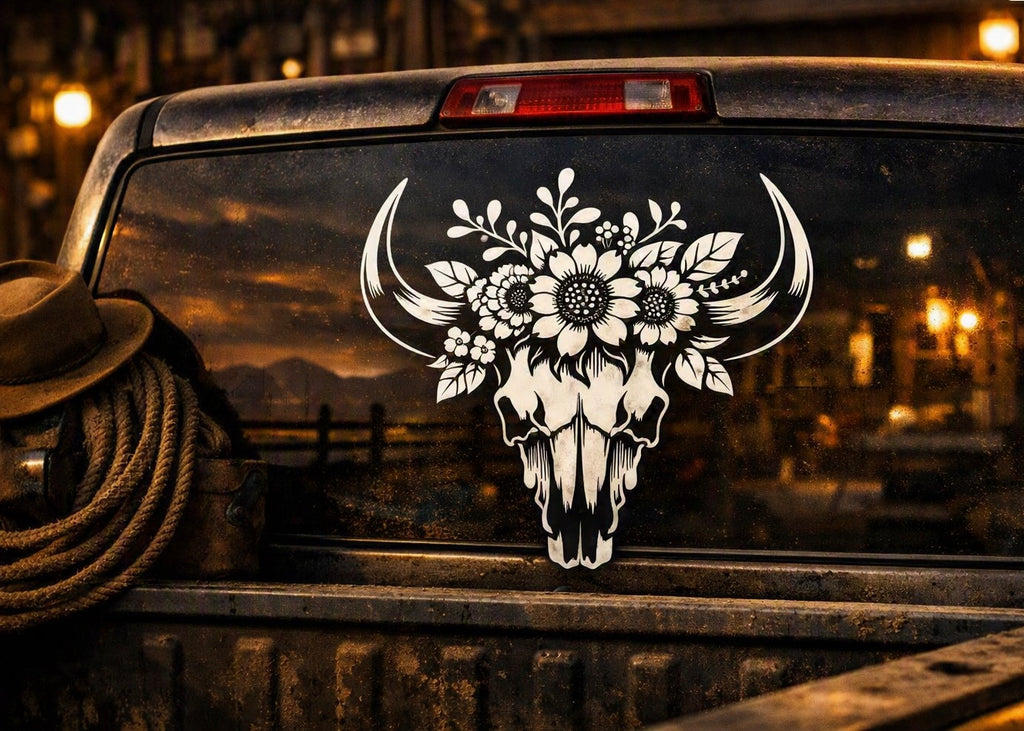 Bull Head with a Flower Crown Vinyl Decal