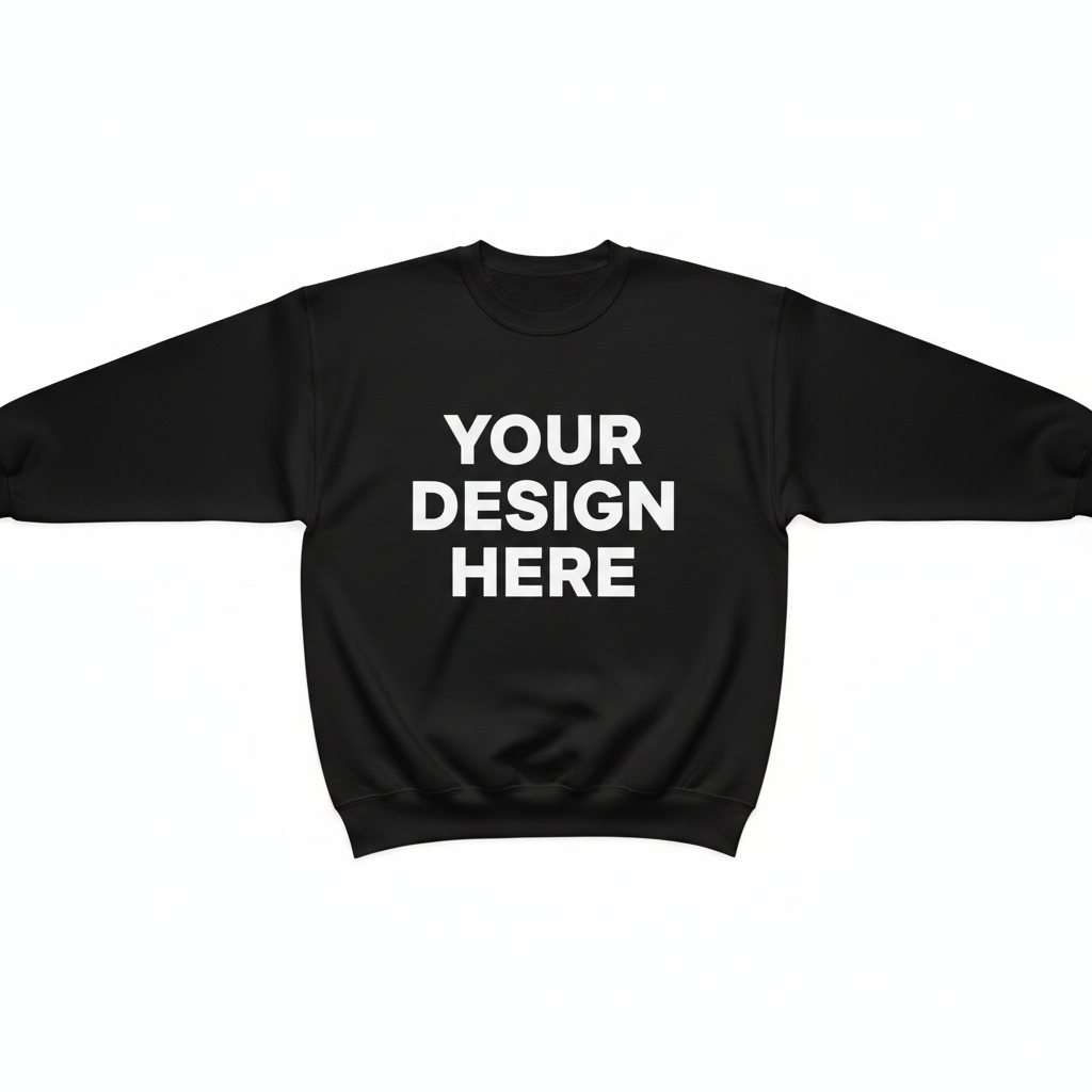 Black Crewneck Flat Lay Front - Arms Out