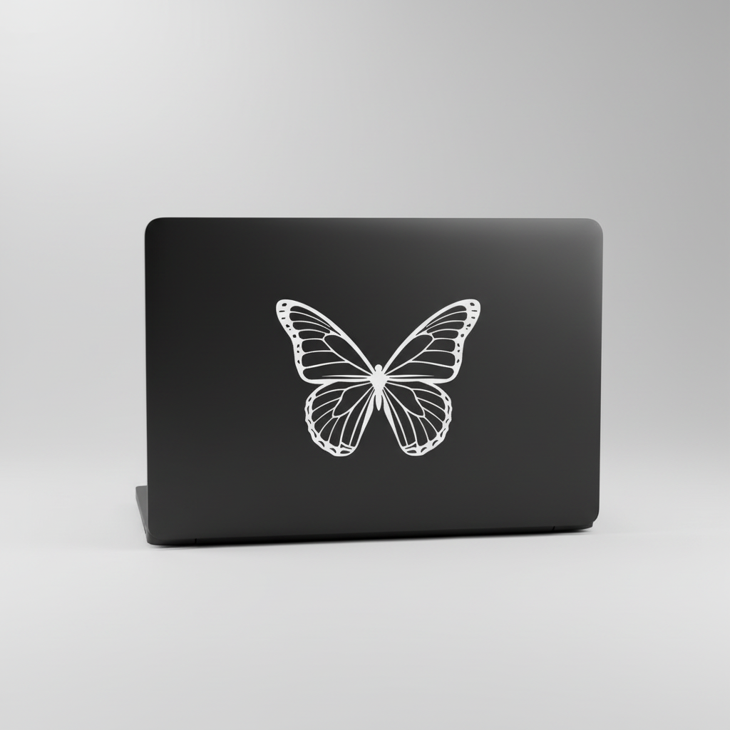 White butterfly decal on laptop