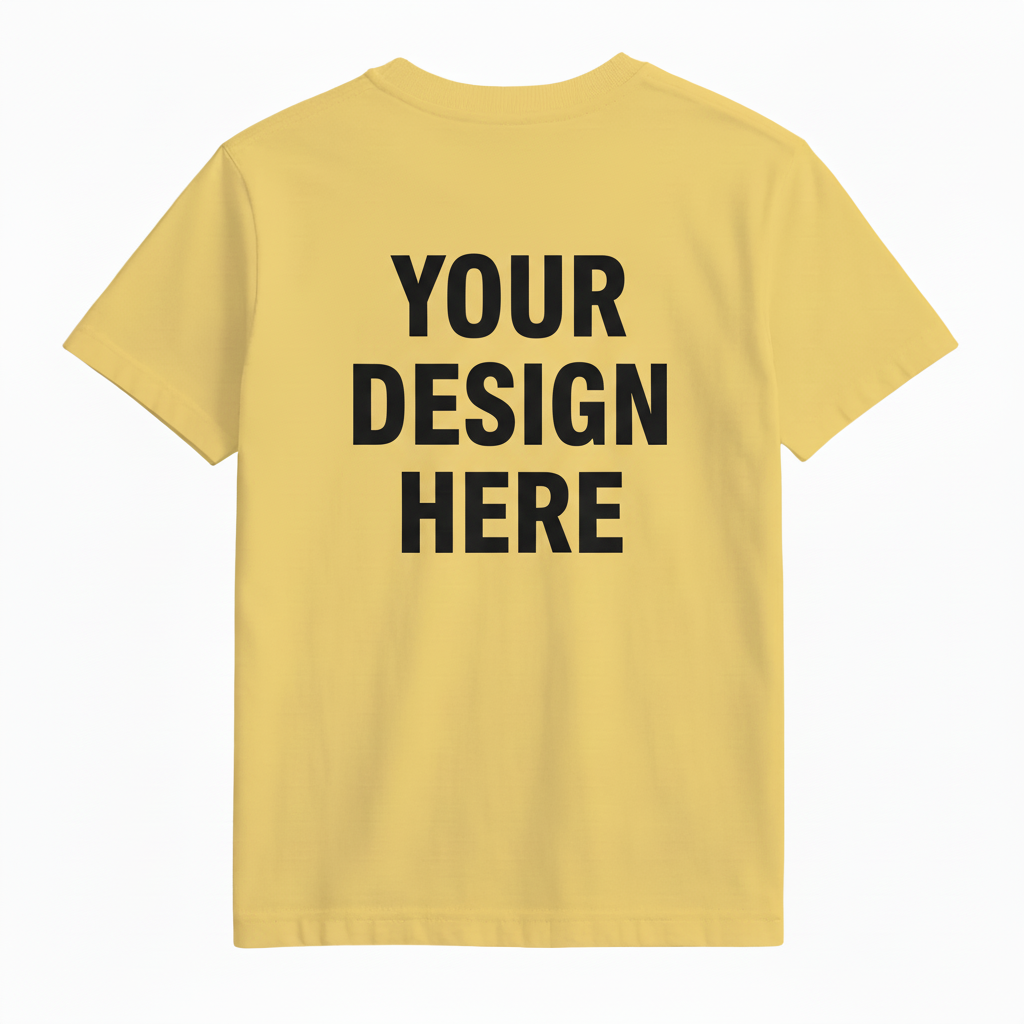Yellow t-shirt back black text
